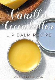 Vanilla & Cocoa Butter Lip Balm recipe + diy instructions. Make it in half an hour to treat yourself and your friends. #diybeauty #greenbeauty #lipbalmrecipe Lip Balm With Cocoa Butter, Sweet Lip Balm Recipe, Cocoa Butter Recipes, Homemade Lip Balm Recipe, Cocoa Butter Lip Balm, Lovely Greens, Lip Balm Recipe, Diy Lip Balm Recipes, Balm Recipe