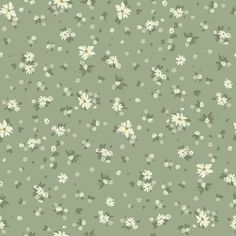 a green wallpaper with white flowers and leaves on the bottom half of it,