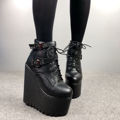 Black Wedge Ankle Boots, Goth Boots, Platform Boots Women, Dead Girl, Gothic Shoes, Platform Shoes Heels, Pu Boots, High Ankle Boots, Black Platform Boots