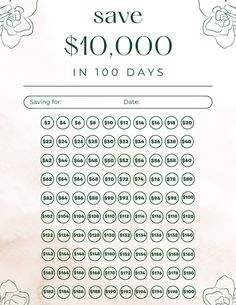 the back side of a poster with an image of flowers on it and text that says save $ 10, 000 in 100 days