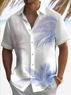 This Hawaiian Tree Print Fashion Short Sleeve Shirt features a vibrant and tropical design on a comfortable polyester fabric. With its casual and vintage style, this shirt is perfect for daily wear, offering a blend of comfort and retro fashion. The eye-catching tree print adds a unique touch, making it a standout piece in any wardrobe. Designed for those who appreciate a mix of classic and contemporary styles, this shirt is a versatile choice for various occasions. Features: Material: Made from durable Polyester. Style: Casual/Vintage, ideal for a look. Element: Pocket design and button design for added functionality and style. Type: Stitching way and positioning print for a unique appearance. Fit Type: Loose fit for maximum comfort. Sleeve Style: Shirt-sleeve for a classic touch. Necklin Patterned Tops With Plant Print For Vacation, Casual Patterned Top With Plant Print, Patterned Shirt With Graphic Print For Vacation, Patterned Graphic Print Shirt For Vacation, Casual Short Sleeve Shirt With Plant Print, Spring Vacation Shirt With All Over Print, Casual Patterned Shirt For Vacation, Summer Leaf Print Relaxed Fit Tops, Relaxed Fit Leaf Print Summer Top