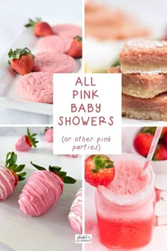 Check the best pink food for baby shower for a pink theme party. We have pink baby shower punch, pink fruit water, savory pink baby shower foods, pink baby shower treats like pink fruit dip, pink baby shower cookies. Included are pink baby shower cupcakes, pink baby shower cakes and pink and gold cake. We have pink baby shower ideas from the best bloggers! This post is useful for anyone planning a pink party - a pink birthday party, breast cancer awareness party, Valentine via @PlantedinArkansas Diy Pink Desserts, Pink Shower Food Ideas, Appetizer Recipes For Baby Shower Food, Pink And White Food Ideas, Easy Pink Foods For Party, Pink Jello Cups, Pink Color Food Ideas, Baby Shower Sweets Table Girl, Pink Brunch Food Ideas