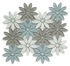 Aster White Sky Flower Mosaic Wall Tile-Mixed Mosaic-American Tile Depot Mosaic Tile Shower Wall, Medicinal Recipes, Color Duos, Mosaic Shower Tile, Flowers Mosaic, Carrara Marble Tile, Shower Floors, Mosaic Tile Backsplash, Pool Liners