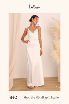 It's the perfect day to celebrate your everlasting love in the Lulus Ready For Forever White Satin Pearl Tie-Back Maxi Dress! This romantic dress has a woven satin construction that shapes a V-neckline and princess-seamed bodice, supported by a pearl-embellished straps that carry into the alluring V-back. A high, banded waist sits atop a stunning A-line skirt that falls to a maxi hem. Tying sash creates a chic bow at back to finish the look! Hidden back zipper/clasp. Fit: This garment fits true Dress With Pearl Straps, Maxi Dress Satin, Pearl Straps, Lulu Fashion, Pearl Dress, The Perfect Day, Romantic Dress, Satin Maxi, Dress Satin