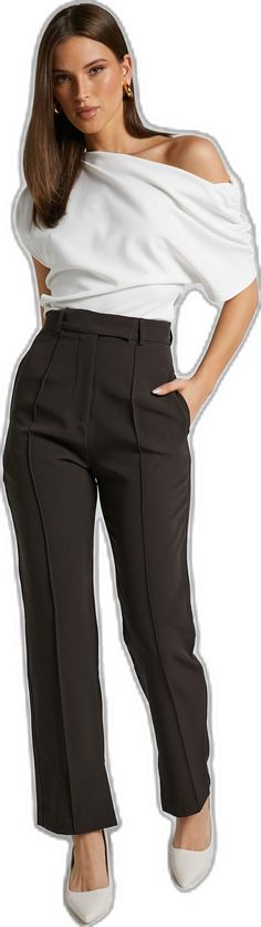 Solid Straight Leg Work Pants, Trendy Pants With Belt Loops And Straight Hem, Workwear Wide Leg Pants With Side Pockets, Sleek High Waist Wide Leg Work Pants, Trendy Fitted Pants With Straight Hem, Chic Straight Leg Office Pants, Straight Work Pants With Belt Loops, Chic High-waist Pants With Seam Detailing, Chic Straight Leg Work Pants For Office