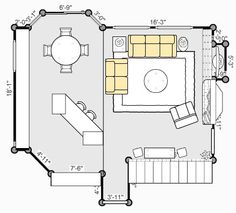 a floor plan for a living room and bedroom with two separate areas, including the dining area