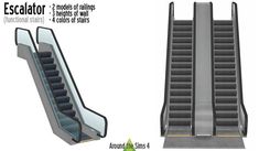 an escalator is shown with the steps down to it and another set of stairs on each side