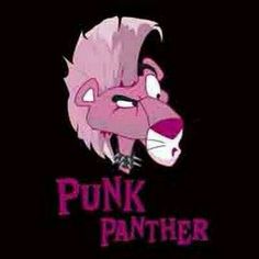 the pink panther logo is shown on a black background with an animal's head