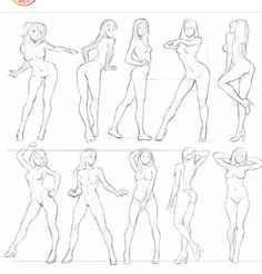 the different poses and body shapes of a woman