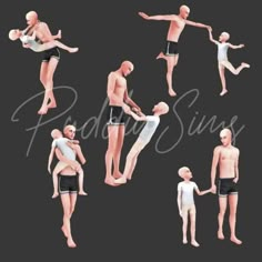 multiple poses of an adult and child in swimsuits