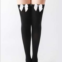 Knee High Length Socks W/ Bows Stretchy! (Big Thigh/Calf Friendly) Never Worn (Was Intended To Be Part Of A Costume) Whitepine Aesthetic, Bow Socks, Socks Aesthetic, Thigh High Stockings, Black Socks, Dresses Ideas, White Bow, Party City, Ladies Party