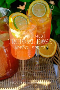 cocktails with tropical rose and aperoli spritz