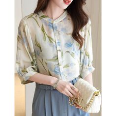 Chiffon Floral Blouse Fabric: Polyester Size: S, M, L, XL, 2XL Color: Light Green Pattern: Floral Occasion: Leisure, Outdoor, Daily, Vacation Casual Chiffon Blouse With Floral Print, Spring Printed Chiffon Blouse, Casual Chiffon Blouse For Office, Blue Chiffon Blouse With Floral Print, Casual Printed Chiffon Blouse, Summer Chiffon Office Blouse, Summer Office Chiffon Blouse, Floral Chiffon Blouse, Plain Hoodies