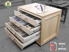 the drawers are open and ready to be used as workbench for woodworking