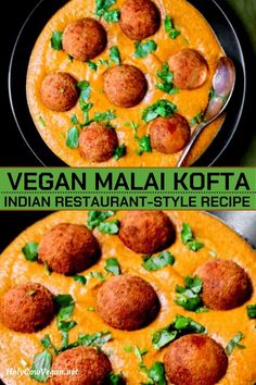 Creamy malai kofta curry with tofu and potato dumplings garnished with cilantro. Indian Vegan Curry, Plant Based Indian Food, Vegan Dinner Indian, Vegan Malai Kofta, Veggie Curry Indian, Indian Dumplings Recipe, Vegan Pakistani Recipes, Indian Recipes Vegan, Golden Dumplings