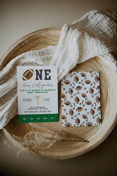 a paper and cloth on a wooden plate