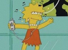 the simpsons character is listening to music with headphones