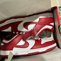 Worn Only Once Still In Perfect Condition Open To Offers Or Trades For Size 11 Shoes Nike Dunks Low Aesthetic, Red Nikes Aesthetic, Cute Nike Dunks For Women, Nike Red Aesthetic, Red Sneakers Aesthetic, Red Nike Dunks Outfit, Red Aesthetic Shoes, Dunks Shoes Outfit, Gym Red Dunks Outfit