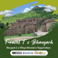 an advertisement for the travel to bhakgarh tour in india with mountains and trees