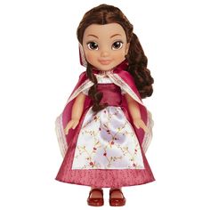 the doll is wearing a pink and white dress