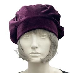 Beret for Women in Velvet Eggplant Plum and Satin Lined – Boston Millinery Bespoke Hats, Chemo Headwear, French Beret, Velvet Hat, Satin Bags, Beret Hat, Plum Color, Stretch Velvet, Beautiful Hats