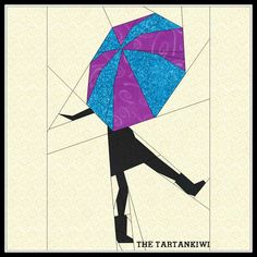 a drawing of a woman holding an umbrella over her head with the words, the tartank kw written on it