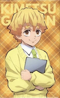 an anime character is standing with his arms crossed and holding a folder in front of him