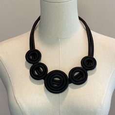 Modern Minimalist Artsy Unique Black Rubber Circular Necklace. New, No Tag. Made Of Rubber Stylish & Chic Versatile Accessory Modern Minimalist Styling Adjustable Clasp Closure Black Minimalist Jewelry For Everyday, Chic Adjustable Black Necklaces, Chic Adjustable Black Necklace, Chic Black Adjustable Necklace, Black Rubber, Minimalist Fashion, Modern Minimalist, Womens Jewelry Necklace, Jewelry Necklaces