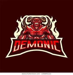 an angry demon mascot for a sports team on fire with the word demonic written below it