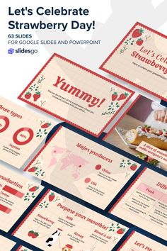 Let's Celebrate Strawberry Day! Slides Ideas Presentation, Slidesgo Templates, Ipad Drawing App, Canva Inspiration, Fruit Presentation, Canva Presentation, Ppt Template Design