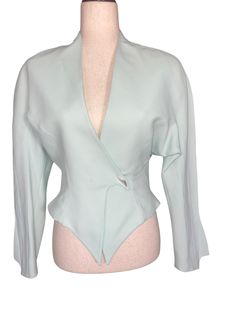 Thierry Mugler 1989 Ice Blue Dinner Jacket. Lightweight w/ silver hardware, snap front closure. Made in France Marked Size 38 Waist: 28" Bust: 35" Shoulders: 18" across Length: 24" Blue Evening Blazer For Spring, Mugler Jackets Tailoring, Thierry Mugler Fw 1999, Thierry Mugler Spring 1998, Thierry Mugler Archive, Thierry Mugler Leather Jacket, Dinner Jacket, Thierry Mugler, Midi Length Skirts