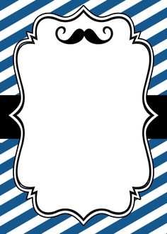 a blue and white striped background with a mustache on the top, in an ornate frame