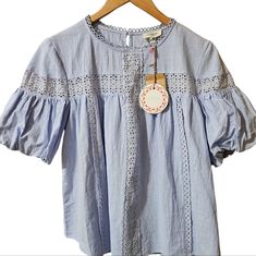 Brand New With Tags. No Flaws Seen Eyelet Blouse, Umgee Tops, Puffy Sleeves, Baby Blue, Color Blue, Top Blouse, Womens Tops, Brand New, Tags