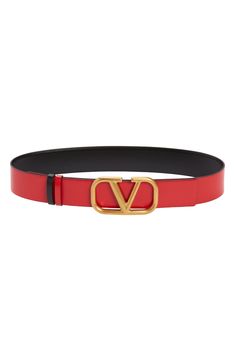 An antiqued VLOGO buckle based on a 1979 archival motif brands this reversible leather belt featuring two keepers to match or contrast with each side. Leather Made in Italy Valentino Garavani, Leather Belt, In Italy, Buckle, Nordstrom, Italy, Leather