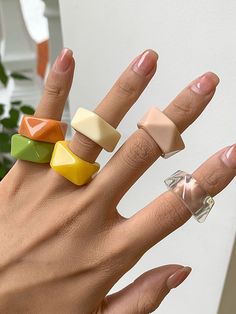 Original Acylic Solid Color Geometric Rings Accessories TRANSPARENT-One_size Acrylic Rings, Girlfriend Jewelry, Acrylic Ring, Rings Accessories, Transparent Resin, Geometric Ring, Ring Shapes, Resin Ring, Geometric Diamond