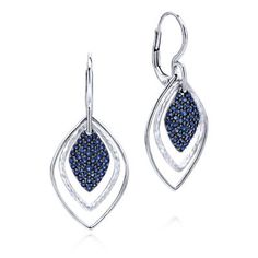 Each of these leverback drop earrings highlights an array of sapphires framed in silver, beautifully framed within a set of sterling silver rings. 925 Silver Drop A Quality Sapphire Earrings | EG12519SVJSA Engagement Rings | Fashion Jewelry | Gabriel NY Sapphire Diamond Earrings For Wedding In Sterling Silver, Elegant Blue Diamond Earrings In Sterling Silver, Sapphire Sterling Silver Diamond Earrings For Wedding, Blue Sterling Silver Drop Diamond Earrings, Elegant Blue Diamond-cut Earrings, Wedding Ring Necklaces, Gabriel Jewelry, Womens Earrings, Silver Diamond Earrings