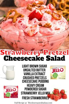 strawberry pretzel cheesecake salad recipe in a bowl