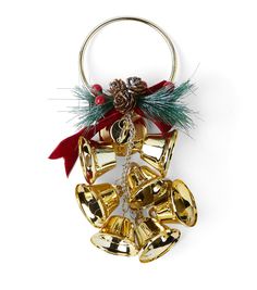 a christmas bell ornament hanging from a key chain with bells attached to it