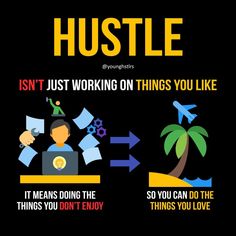 a poster that says hustle isn't just working on things you like it means doing the things you don't enjoy