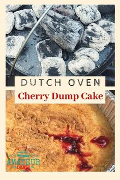 dutch oven cherry dump cake with text overlay