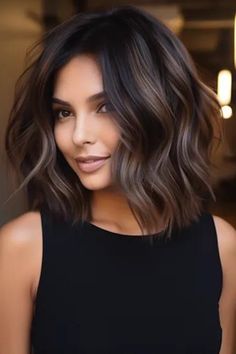 hairstyles for medium length hair - hair styles colors Balayage Dark Brown Hair, Balayage Dark Brown, Balayage Dark, Dark Brown Hair Balayage, Rambut Brunette, Short Dark Hair, Brunette Hair With Highlights