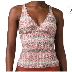 New With Tags Prana Atalia Tankini Top Rosa Gypsy Size Xl Perfect Condition Never Worn Includes Original Removable Cup Pads 25” Long From Top Of Shoulder To Bottom Hem Approx 18.5” Pit To Pit Laying Flat Details Prana Atalia Size Xl Multi-Strap Racerback Tankini Top Rosa Gypsy W11201954 * 78% Recycled Nylon / 22% Elastane * Racerback Long Triangle Tankini * Knotted Multi Strap Detail * Wide Back Strap Tie Closure * Back Keyhole * Bust Fully Lined * Removable Soft Cups * Moderate Bust Support * M Fitted Orange Tops, Fitted Orange Beach Top, Orange Fitted V-neck Swimwear, Fitted Orange V-neck Swimwear, Fitted Orange Printed Top, Fitted Orange Floral Print Tops, Top Rosa, Aztec Pattern, Soft Cup