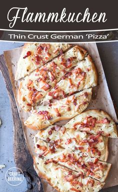 two flatbread pizzas with ham and cheese on top, one is cut in half