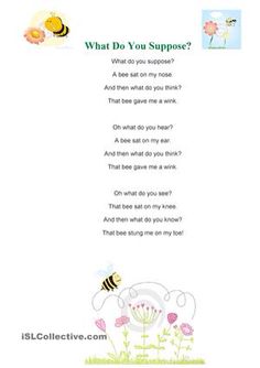 a poem that says what do you suppose? with pictures of bees and flowers on it