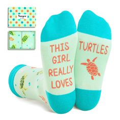 PRICES MAY VARY. KIDS TURTLE SOCKS: Fits for 7-10 years old big girls. TURTLE GIFTS FOR TURTLE LOVERS: Kids novelty socks. These cute animal socks could be the best gifts for kids that love animals or turtles. TURTLE SOCKS: These mint green socks feature vibrant prints of lively turtles and water plants, while the bottom features a message written in non-slip ink: "THIS GIRL REALLY LOVES TURTLES." KIDS TURTLE GIFTS: Our tortoise socks are made of 80% cotton, 15% polyamide and 5% elastane to keep Fun Socks For Kids, Bee Sock, Best Gifts For Kids, Marine Gifts, Animal Socks, Ocean Gifts, Green Socks, Turtle Gifts, Cool Gifts For Kids