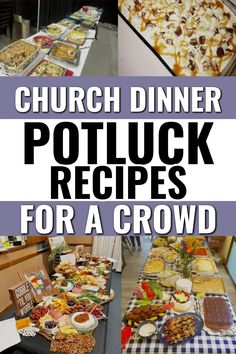 a collage of pictures showing different types of potluck and other food items