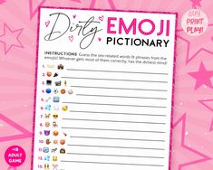 a pink poster with emoj dictionary written on it