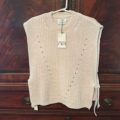 Zara Kids ( But Large Enough For A Petite Adult) Off White Throw Over Vest. Unused. Tags On! Perfect To Add To Any Outfit Zara Knitted Cotton Tops, Zara Sleeveless Sweater For Winter, Zara Sleeveless Sweater For Spring, Zara Sleeveless Winter Sweater, Zara Sleeveless Spring Sweater, Zara Knitwear, Grey Knit Cardigan, Baby Boy Sweater