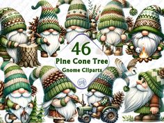 christmas gnomes clipart set with pine cone trees