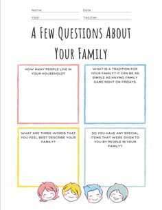 a few questions about your family with the text below it and an image of three children